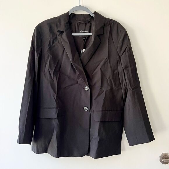 NWT Madewell The Relaxed Button Front Blazer in Softdrape in True Black - Picture 7 of 10